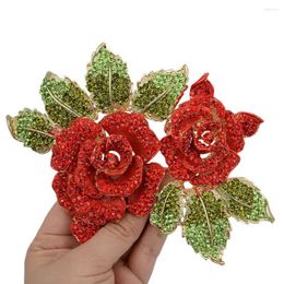 Brooches Rose Flower Brooch Women Red Gold Color Crystal Large Enamel Pin Broche Femme Kpop Fashion Sweather Party Jewelry Gift