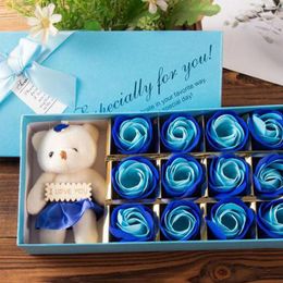 Decorative Flowers Soap Rose Heads Romantic Wedding Valentine's Day Gift Bear Box Small 12 Flower Home Decoration