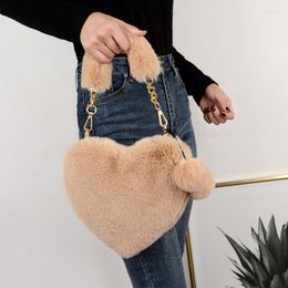 Evening Bags Cute Plush Hearts Shape Women Handbags Designer Hand Bag Luxury Faux Fur Lady Shoulder Female Small Purses 2022 Winter Sac