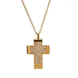 Pendant Necklaces Golden Cross Men's Zircon Necklace Retro Gothic Long Chain Punk Jewelry Gift