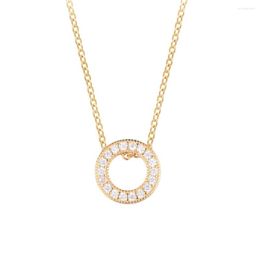 Pendant Necklaces QANDOCCI Shine Signature Logo Pave Circle Collier Necklace Authentic Sterling-Silver-Jewelry For Women