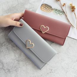 Wallets 2022 Ladies Tri-Fold Wallet Metal Heart Pattern Girls Money Pocket Card Holder Luxury Designer Phone Clutch Fashion