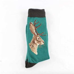 Men's Socks New Unisex Funny Dinosaur Cat Dog Deer Skull Frog Fish Owl Ocean Waves Pug Monkey Astronaut Men Women Socks Dropship d9