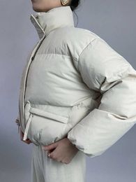 Women's Down Parkas Fashion Stand Collar Zipper Pocket Puffer Jackets Women 2022 Autumn Winter Casual Long-sleeved Thick Warm Bubble Coat Streetwear T221011