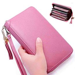 Wallets The First Layer Of Leather Women' Wallet Multi-Card ID Large-Capacity Zipper Ladies Tassel Hand Bag Multifunctional Storage