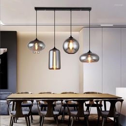 Chandeliers Retro Nordic Design LED Pendant Lamp For Dining Room Kitchen Table Bar Bedroom Art Black Gray Glass E27 Ceiling Chandelier Light