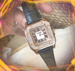 popular suqare diamonds ring bezel lady gold watch 36mm roman dial quartz genuine leather belt clock women Hardlex Glass Wristwatch Gifts orologio di lusso