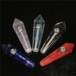 Quartz Crystal Herbal Pipes Metal Philtre Screen Wand Point Tobacco Cigarette Smoking Pipe Natural Stone Handpipes Smoke Accessories