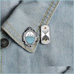 Pins Brooches Magic Mirror Enamel Pin Simple Sun And Moon Hourglass Time Passed Badge Brooches Shirt Jackets Bag Lapel Jewellery Frie Dh5Yn