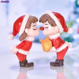 Decorative Figurines 2Pcs Mini Christmas Couple Figure Doll DIY Garden Bonsai Decor Ornament Kid Toy Miniature Figurine People Statue Home