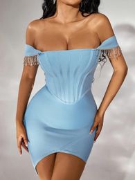 sexy off shoulder rhinestone one price dress women lady nightclub party cocktail body bandage mini dresses