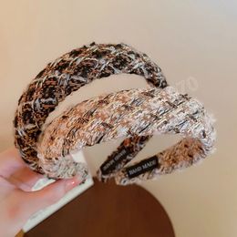 Vintage Knitting Headband Head Hoop Retro French Headwear For Girls Plaid Thick Wide Hairband Women Hair Accessorie