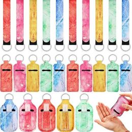 Favour Gifts 4pcs/set Neoprene Marble Wristlet Keychains Chapstick Holder Hand Sanitizer Travel Empty Bottles Set With Metal Key Ring