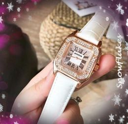 popular suqare diamonds ring bezel lady gold watch 36mm roman dial quartz genuine leather belt clock women Wristwatch montre de luxe gifts