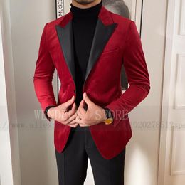 Men's Jackets Winter Men's Suit Velvet Satin Collar Slim Fit Fashion Business Formal Solid Colour Jacket Suitable For Groomsmen Wedding