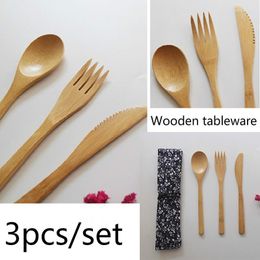 Dinnerware Sets 3Pc/set Japanese Style Wooden Dinner Set Bamboo Fork Knife Soup Teaspoon Catering Jam Cutlery Cooking Tools Kitchen