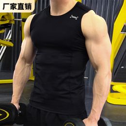 Gym Clothing Season Men's Sport Vest Tight Solid Colour Speed Dry Running Training Ice Silk Vest on Fitness Clothes