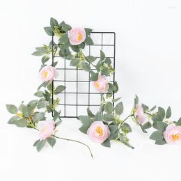 Decorative Flowers 2M Real Touch Rose Artificial String Green Leaves Ivy Vine Silk Flower For Home Decor Wedding Decoration Wisteria