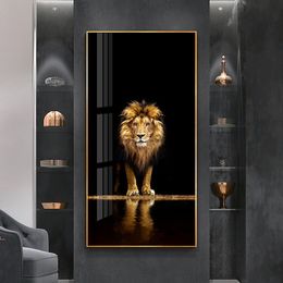 КАНВАСКАЯ живопись большая абстрактная золотая черная льва холст плакат Современный домашний декор для животных печатные настенные картины декоративные картинки