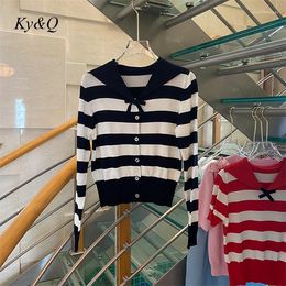 Women's Knits Military Women Cardigan 2022 Fall Sailor Collar Striped Knitted Sweater Jacket Designer Navy Clothing