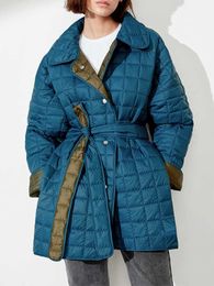 Women's Down Parkas Fashion Turn Down Collar Double-sided Quilted Jacket Coat with Belt Women 2022 Autumn Winter Casual Warm Loose Street Outwear T221011