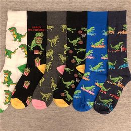 Men's Socks Happy Funny Adult Mid Calf Crew Socks Sport Tyrannosaurus Rex Dinosaur Fire Jurassic Period Park French Fries Play Basketball T221011
