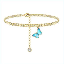Anklets Butterfly Pendants Anklet Bracelet Simplicity Personality Anklets Inlaid Diamond Minimalist Jewellery Copper Sandy Beach Chain Dhfiy