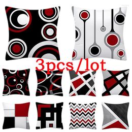 Pillow 3pcs Red Series Geometric Polyester Pillowcase Round Patchwork Cover Sofa Home Decoration Chair Seat Case