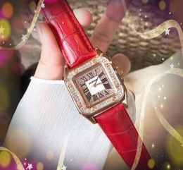 popular suqare diamonds ring bezel lady gold watch 36mm roman dial Japanese quartz movement genuine leather belt clock women Wristwatches reloj de lujo