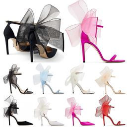 Luxurys Designers Pumps sandals high heels 8 10 12 cm Latte Asymmetric Grosgrain Mesh Fascinator Bows Black Latte Fuchsia shoe