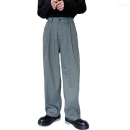 Men's Pants Pant For Men Korean Style Loose Casual Straight Wide Leg Suit Man Trend Fashion Vintage Plaid Yuppie Long Trousers