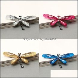 Pins Brooches Retro Insect Brooch Resin Acrylic Brooches Alloy Rhinestone Pins Jewellery Accessories Electroplate Dragonfly 3 9Jj O2 Dhgbo