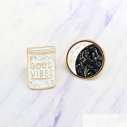 Pins Brooches Good Vibes Enamel Pin Constellation Day And Night Moon Brooch Pins Button Denim Jacket Coat Collar Badge Jewellery Gift Dhiqu