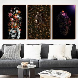 Canvas painting Modern Astronaut Space Flower Poster Colourful Abstract On Canvas Paintings Print Wall Picture For Living Room Home Decor