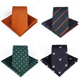 Bow Ties Fashion 7cm Pocket Square & Tie Set Green Red Striped Animal Floral Slim Hanky Necktie For Men Business Wedding Skinny