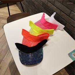 Berets Fashion Ladies Rhinestone Visor Caps Outdoor Bling Summer Anti-uv Sun Hats For Women Girls Protection Party Beach HatBerets