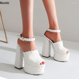 Sandals Rontic High Quality Women Platform Ankle Strap Block Heels Peep Toe Pretty White Green Party Shoes Ladies US Size 5-10.5