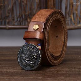 Belts Washed Retro Distressed Matte Plate Copper Smooth Buckle Belt Men Top Quality Leather For Jeans Cowboy Male G857
