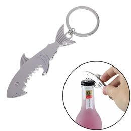 Shark Shaped Beer Opener Fish Key Ring Alloy Beer Bottle Openers Pendant Portable Multifunction Opener Keyring RRB16269