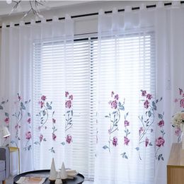 Curtain Pastoral Sheer Curtains For Living Room Bedroom Floral Embroidery Voile European White Tulle Transparent Gauze