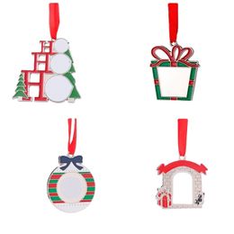 Sublimation Blank Christmas Accessories White Mental Decoration Heat Transfer Santa Claus Pendant DIY Christmas Tree Ornaments Gifts