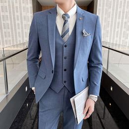 Men's Suits 3 Pieces Set Fashion Men's Slim Fit Business Suits/Male High-grade Cotton Luxury Tuxedo Groom Get Married Dress Blazer
