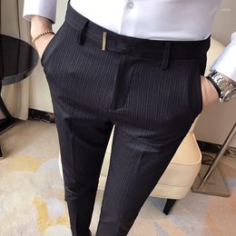 Men's Suits Fashion Striped Suit Pant Men Elegant Slim Fit Tight-ankle Trousers Pants Office Party Business Dress 36