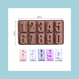 Other Kitchen Dining Bar Household Kitchen Gadgets Handmade Cold Soap Chocolate Sile Mould Arabic Numerals 0-9 Baking Cake Decoratio Dhvch