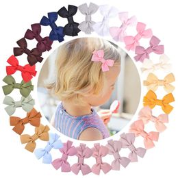 Grosgrain Ribbon Bowknot Infant Bangs Hairpin Baby Girls Solid Colour Bows Hair Clips Kids Headwear Clothing Decoration 25 Colours