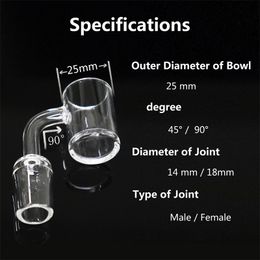 quartz banger for Hookah flat top xl wax 4mm bottom short neck 25mm OD 14mm 18mm Male Female domeless nails for dab rig bong smoking Accessories