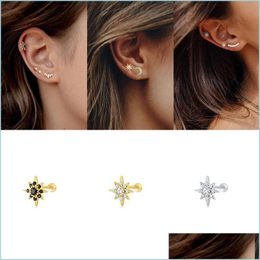 Stud 2Pcs Minimalist 925 Sterling Sier Star Moon Stud Earrings Delicate Tiny Dot Small Cartilage Helix Piercing 761 Z2 Drop Delivery Dhg9E