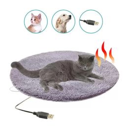 Round Pet Electric Blanket Carpets Plush Heating Pad Winter Waterproof Dog Cat Bed Mat