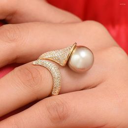 Wedding Rings GODKI 2022 Trendy Lily Flower Pearl Stack For Women Cubic Zircon Finger Beads Charm Ring Bohemian Beach Jewellery