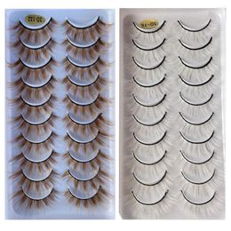 False Eyelashes 3D Mink 10 Pairs Natural Long Thick Reusable Fake Extension Makeup Brown White Color Full Strip Lashes